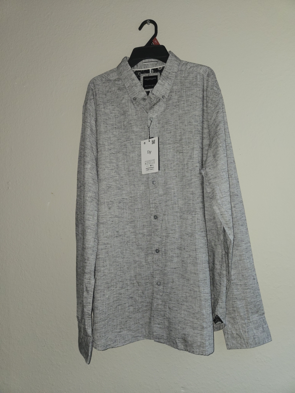 NWT Denim & Flower Ricky Singh Men's Long Sleeve Button Down Shirt Size XL Gray